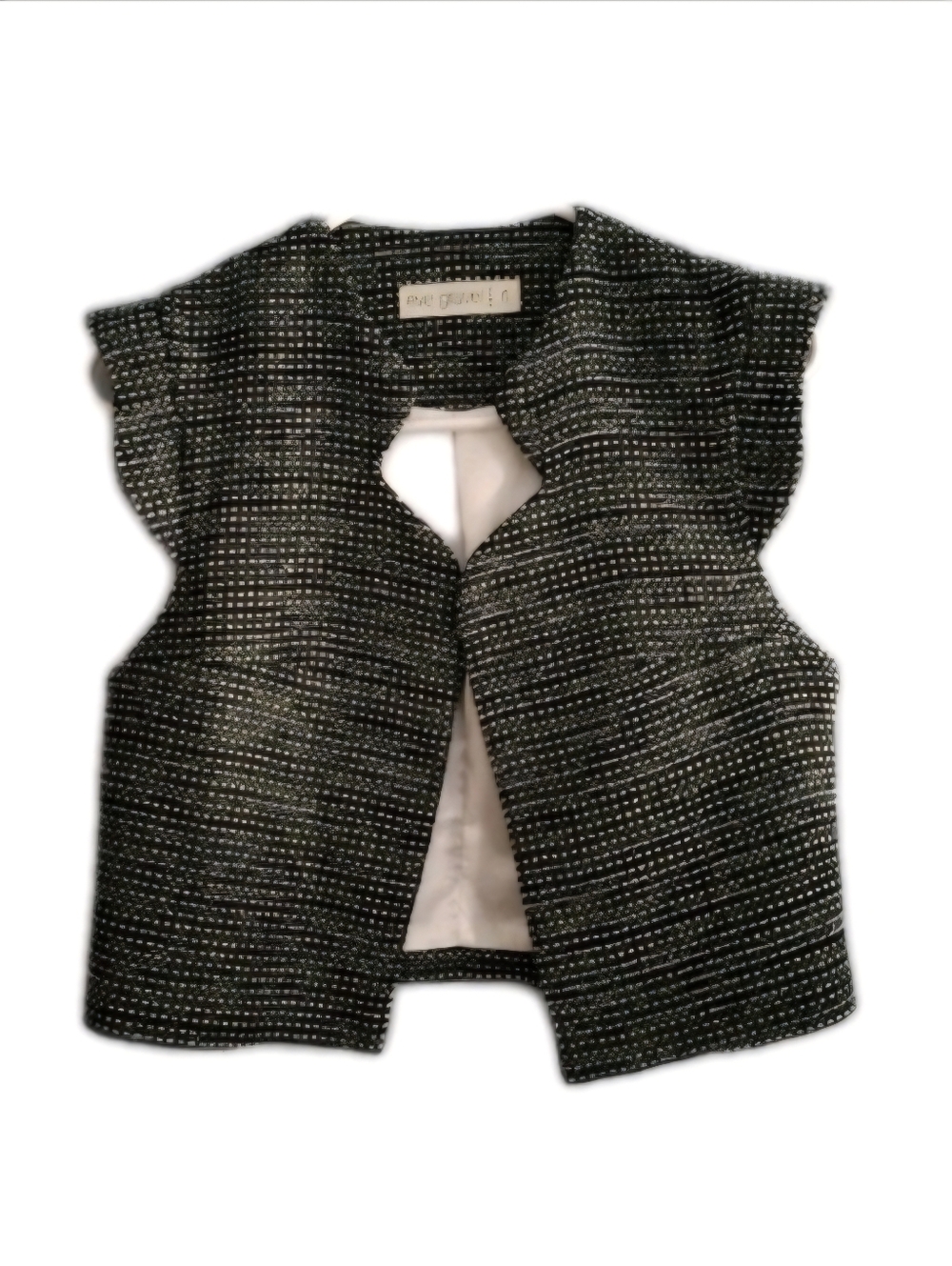 Eve Gravel Anthropologie Open Top Vest  Metallic Woven Tweed Black White Gold S
